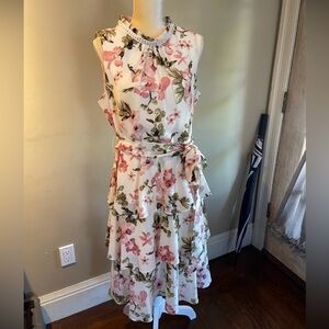 Jessica Howard Floral Tiered Sleeveless Midi Dress - Pink Floral Size 16